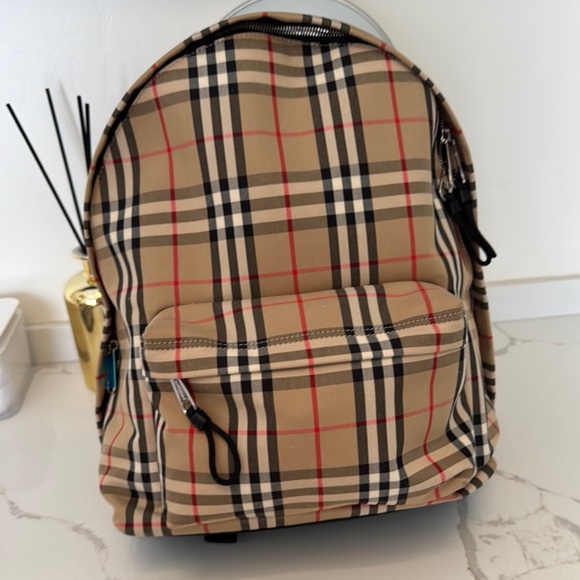 Burberry Tan and Red Check Backpack - Picture 1 of 6